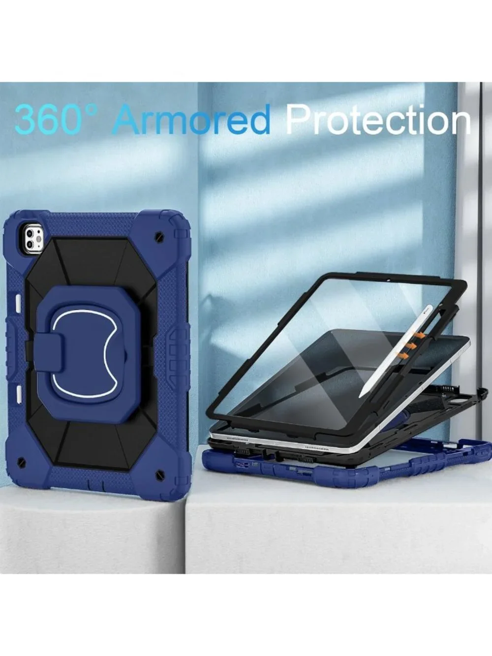 360° Rotating iPad Pro Case 13 Inch with Screen Protector & Pencil Holder
